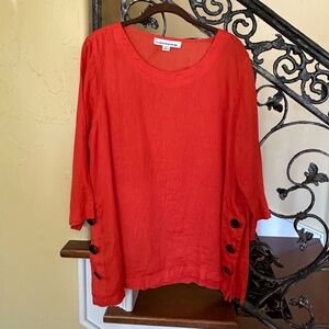 Caroline Rose Linen Button Side Top